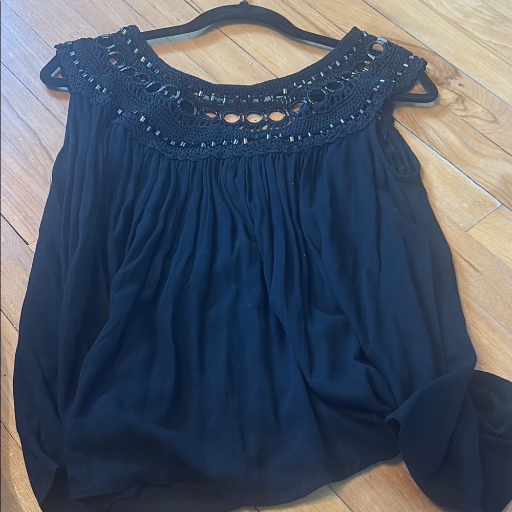 Black Embellished Pleated Blouse